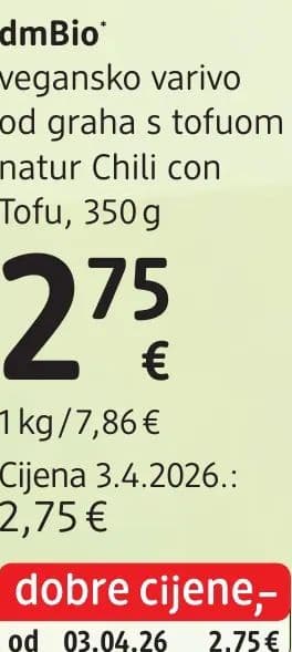 dmBio dmBio vegansko varivo od graha s tofuom natur Chili con Tofu