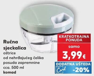 Ručna sjeckalica oštrice od nehrđajućeg čelika posuda zapremnine cca. 500 ml komad