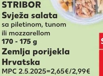 STRIBOR STRIBOR Svježa salata sa piletinom, tunom ili mozarellom 170 - 175 g