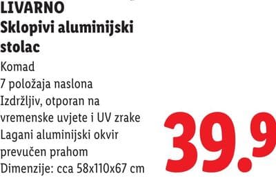 LIVARNO Sklopivi aluminijski stolac